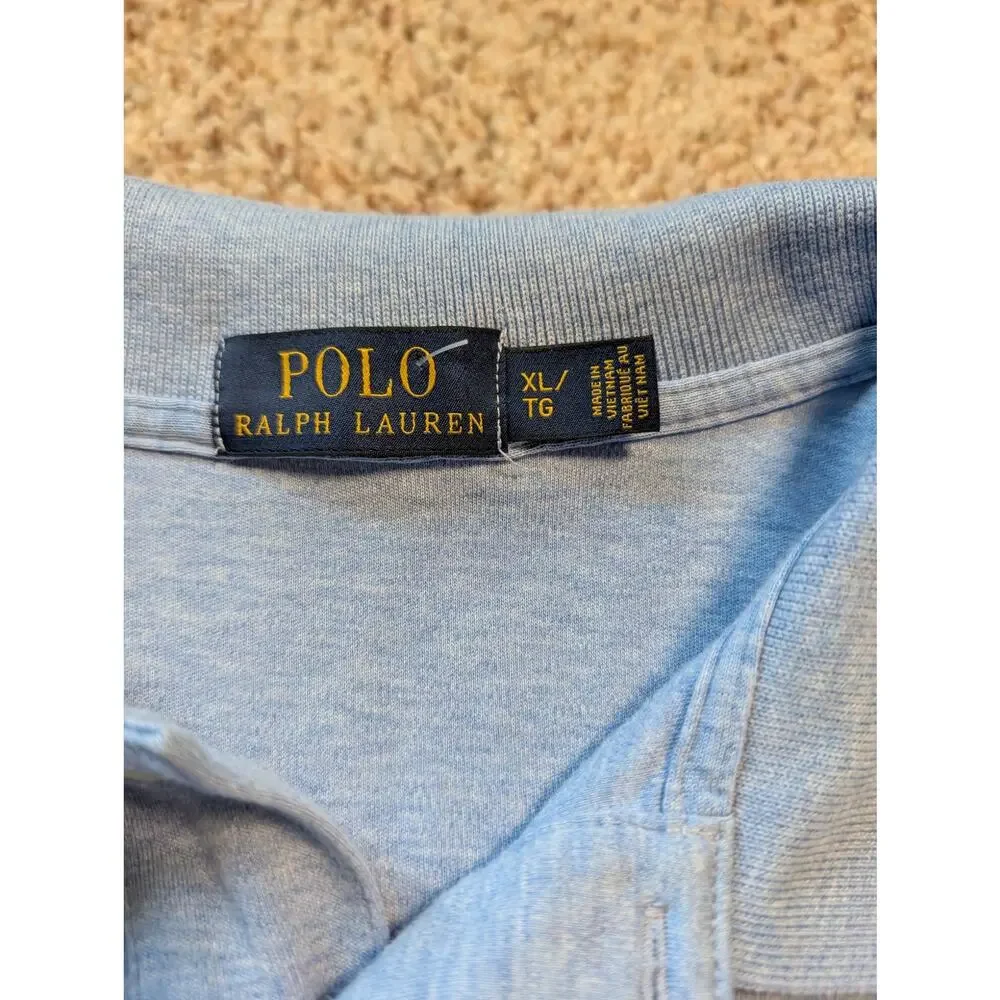Polo Ralph Lauren Classic Fit Polo Shirt Men XL Light Blue Heather Cotton Pique